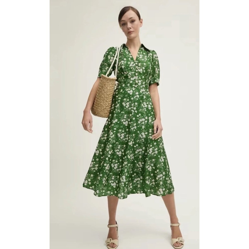 LK Bennett Green Floral Midi Dress